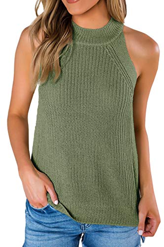 Imily Bela Women's Summer Halter Tank Tops Sleeveless Casual Racerback Loose Shirts Knit Cami Sweater Vest Olive Green at Amazon