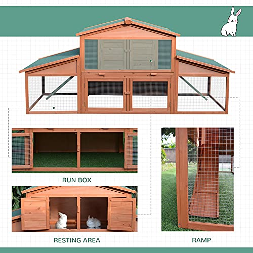 PawHut Large Wood Rabbit Hutch Outdoor Materials Safer for Pets & ClimateFriendly, Big Rabbit
