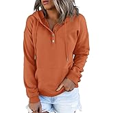 Dokotoo Womens 2025 Hoodies Button Collar Drawstring Hooded Pullover Sweatshirt Casual Long Sleeve Tops Shirts