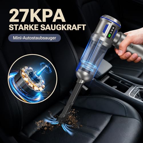 Yomile Wireless Car Vacuum Cleaner, 27000Pa Mini Handheld Vacuum Cleaner with 135 W Motor, 4-in-1 Battery Vacuum Cleaner & Compressed Air Blower, Portable Car Vacuum Cleaner for Vehicle, Office and Home, with HEPA Filter