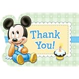 Disney Baby Mickey Mouse 1st Birthday Party Postcard Thank You Cards, Cardstock, 4