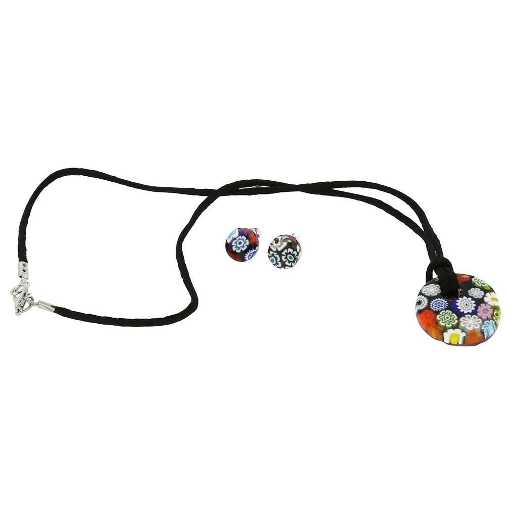 Glass Of Venice Murano Glass Millefiori Necklace and Earrings Set - Round