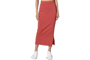 TheMogan Side Slit High Waist Stretch Ponte Knit Mid Calf Long Pencil Skirt