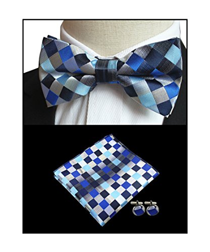 Men Big Boys Patterned Pre-Tied Bow Ties Set Cufflinks Pocket Square Bowties Set