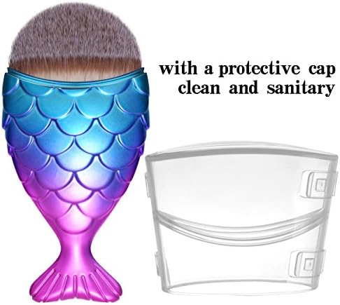 Cosmetic Makeup Brush Fish Scale Makeup Brush Mermaid Bottom Brush Powder Brush Foundation Cosmetic Brushes Tool with a Protective Cap (Purple)