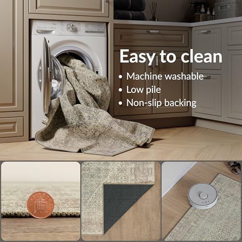 artyrugs Machine Washable Rug Rug, 240x330cm, 75% Recycled Cotton, Short Pile, Non-Slip Backing, Non-Shedding, Suitable for Bedroom, Kitchen, Hallway, Office, Large, Antique Sand