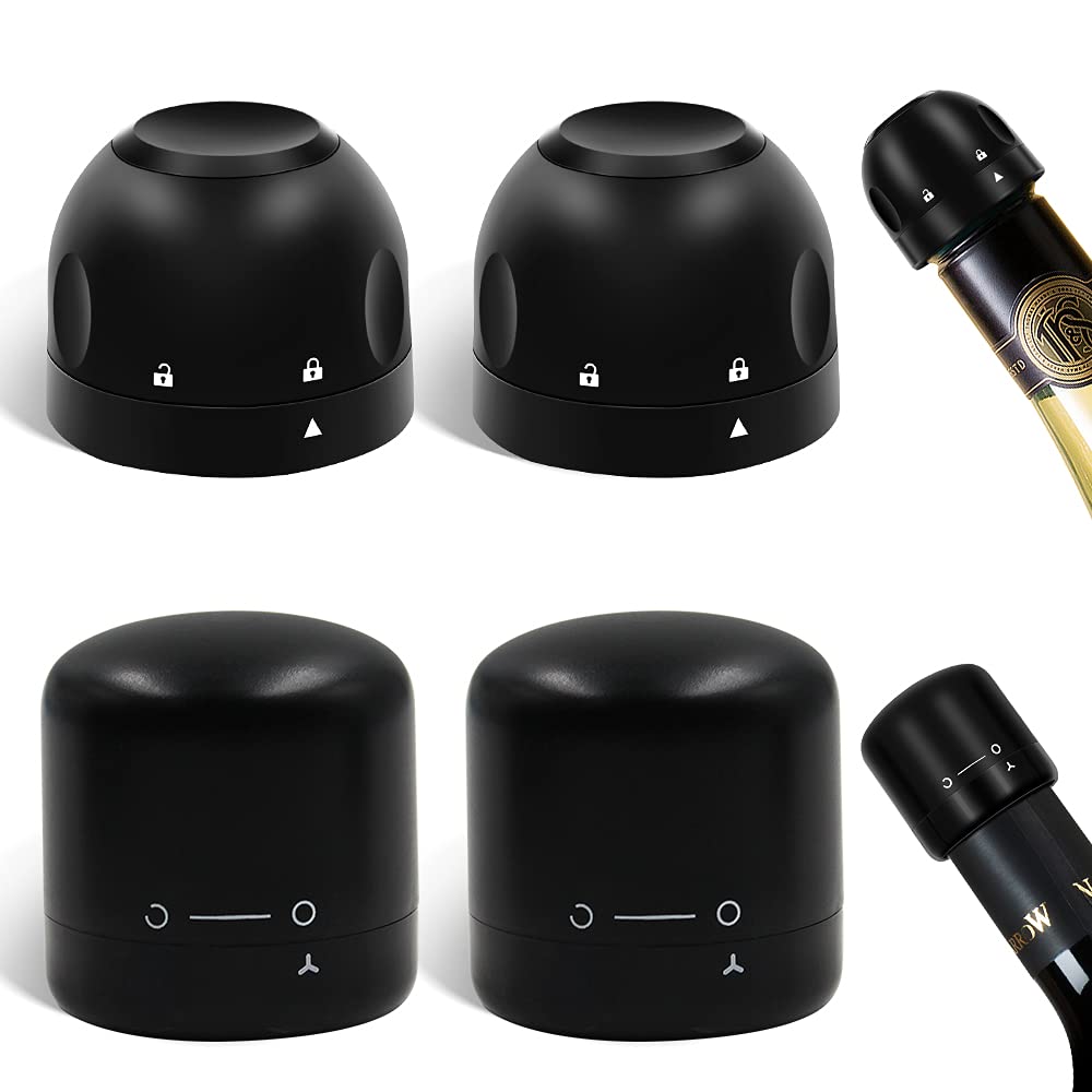 Senbos 4 PCS Wine Bottle Stopper, Reusable Wine Stopper for Wine and Champagne, Silicone Wine Saver Sealer with Rotating Switch Keep Wine Fresh, Best Gift for Wine and Champagne Lovers