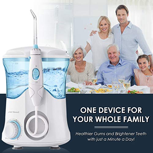 Dental Water Flosser Teeth Cleaner - Zerhunt High Frequency Pulsed Water Pick Electric Oral Irrigator with 7 Interchangeable Nozzles For Braces, Implants, Bridges,600ML Large Capacity White