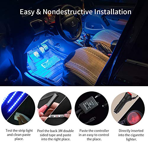 Car Interior Lights 4pcs 8 Color RGB 72 LEDMulticolor Music Car LED Strip Lights Car Atmosphere Lights, LED Strip for Car TV with Sound Active Function, Wireless Remote Control