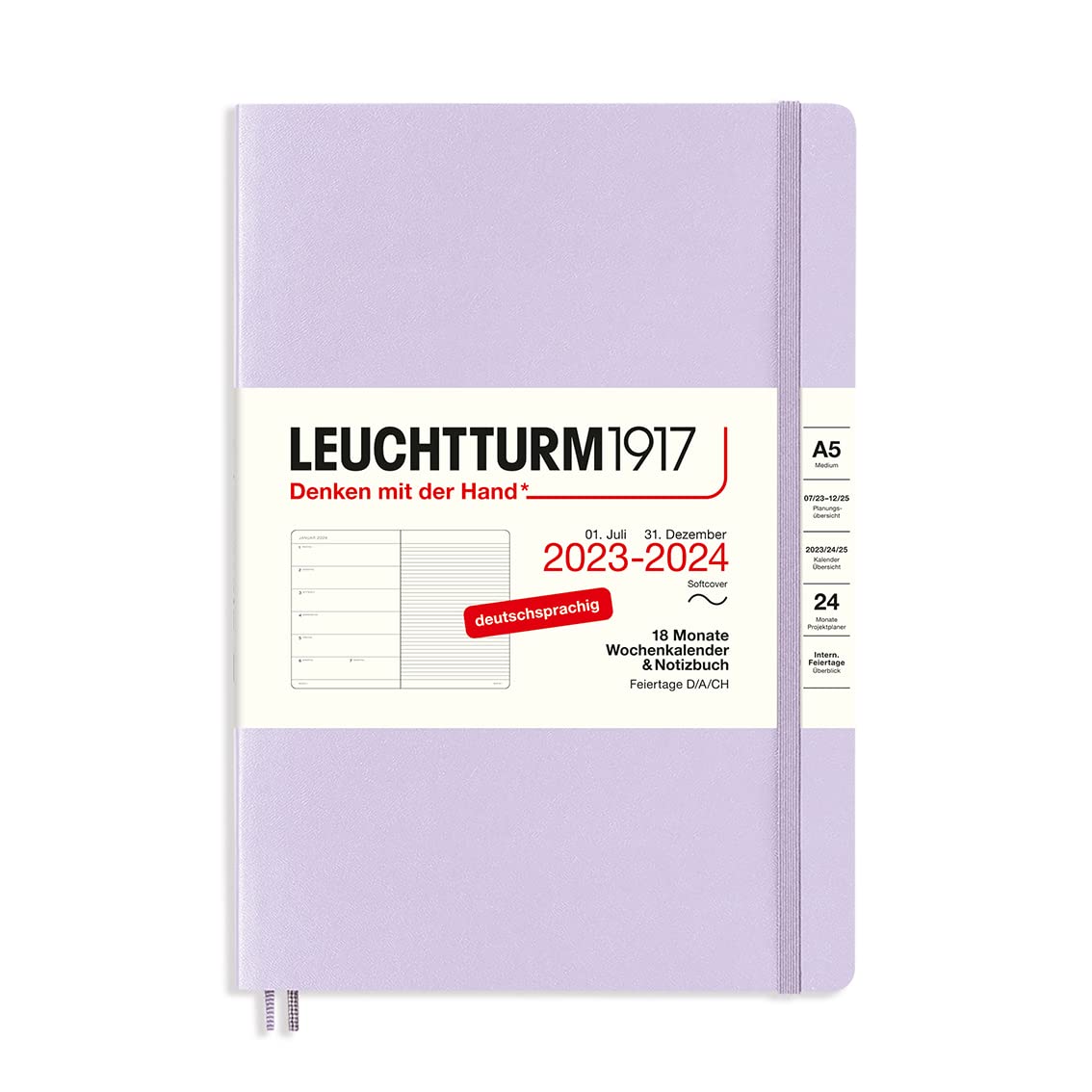 LEUCHTTURM1917 367857 Weekly Calendar & Notebook Softcover Medium (A5) 2024, 18 Months, Purple, German — image 1