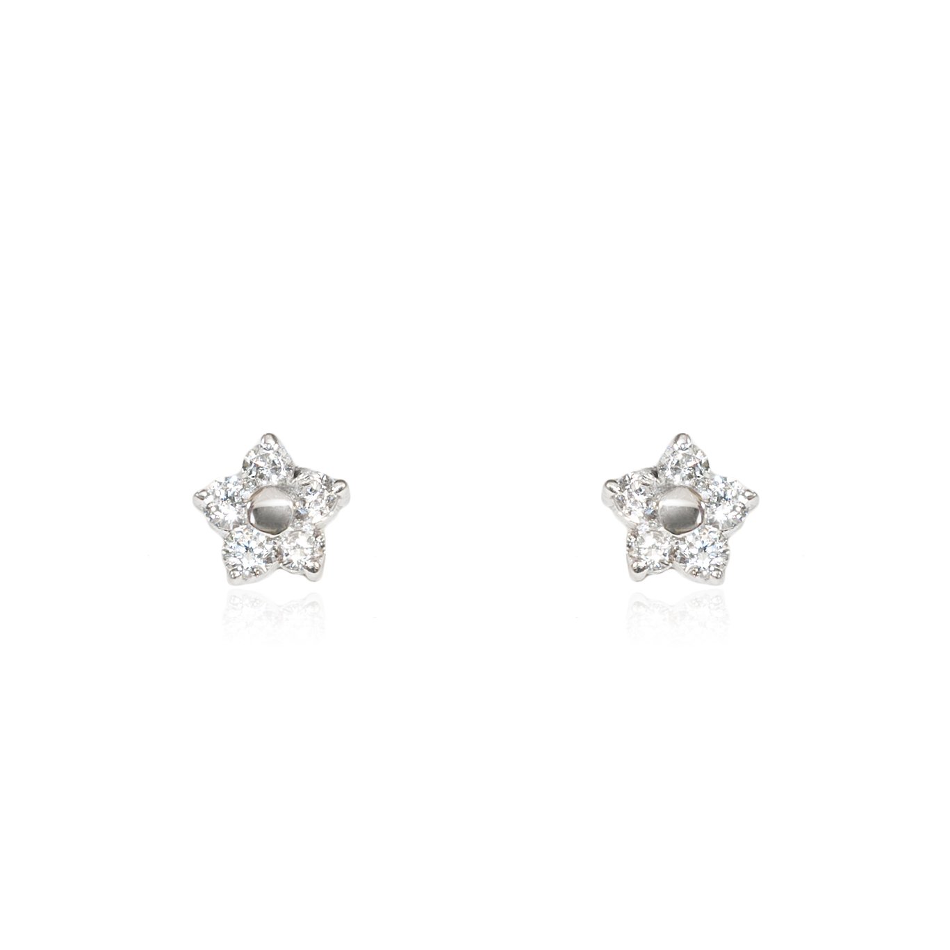 Monde Petit - 9ct White Gold Flower Children's zirconia Earrings