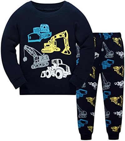 Emyrin Kids Excavator Pajamas 100% Cotton Long sleeves Toddler Sleepwear Pants 2 Pieces for Children Size 2Y-7Y (3T, Navy)
