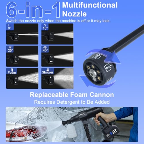 Huhomco Cordless Pressure Washer Brushless with 3 Speed Adjustable, Max 82 Bar Power Washer Jet Washers, 2 * 4.0 Battery&6-in-1 Nozzle for Washing Cars/Floor/Garden Cleaning (Black)