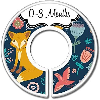 CarrieDee Handcrafted Nursery Closet Size Dividers, Girls Navy Fox Baby Clothes Organizers, Woodland Animals, Navy Blue Fox - Set of 11