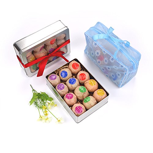 12pcs Bath Bombs Gift Set with Bath Bag,Dry Skin Moisturize,Perfect for Bubble & Spa Bath Relaxation,Organic Handmade Spa Bombs Kit,Idea for All Ages,wife, girlfriend, men, women