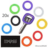 20 Pack of Key Identifier Rings - Plastic Key Cap Sleeve Rings in 8 Different Colors - Choose Your Own Color Coding System to Tag Your Keys - Perfect to Identify Your Keys Immediately
