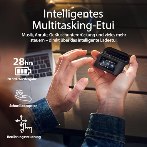 TAT6100BK True Wireless In-Ear Kopfhörer mit Smart-Ladecase – Noise Cancelling, 4 Mikrofone, dynamischer Bass, 28 Std. Laufzeit, Bluetooth 5.4, IPX5, Touch-Steuerung – Schwarz