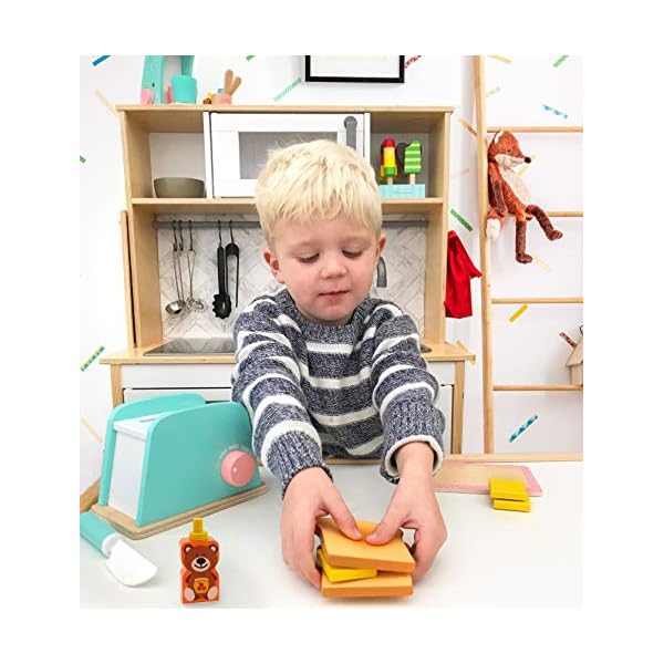 Tiny Land Kinderküche Brot und Butter Toaster Set (10 Stück) - Holzspielzeug und Küchenzubehör - Upgrade Pop-up Brot und… – Bild 3