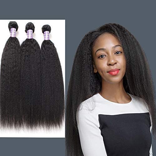 Yaki Straight Curl 8A 3 Bundles Deal Real Virgin Raw Human Hair Unprocessed Double Weft Weave Natural Color (16 18 20 Inch)