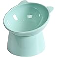 Tilted Elevated Cat Food Bowl - Cats Bowls Whisker Friendly Anti Vomiting Slanted Feeding Bowls Cute Shallow (Tall Cat Bowl-Green)