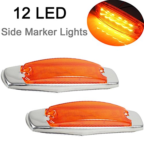NEW SUN 2pc LED Trailer Side Marker Lights Amber Clearance Lamp w/Bezel - 12 Diodes - Thumbnail 5