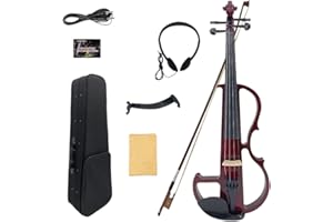 Yinfente Electric Violin 4/4 Full Size Silent 4 String Student Beginner Violin Ebony Fittings With Case Bow Shoulder rest Cable Headphone