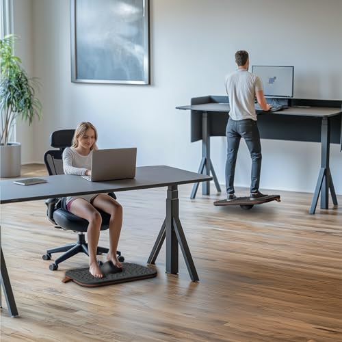 Balance Board, 360 Degree Wobble Balance Board for Adults, 2-in-1 Double-Sided Anti-Fatigue Mat & Stability Trainer for Standing Desk, Home Fitness or Office, Premium Faux Leather & Solid Wood