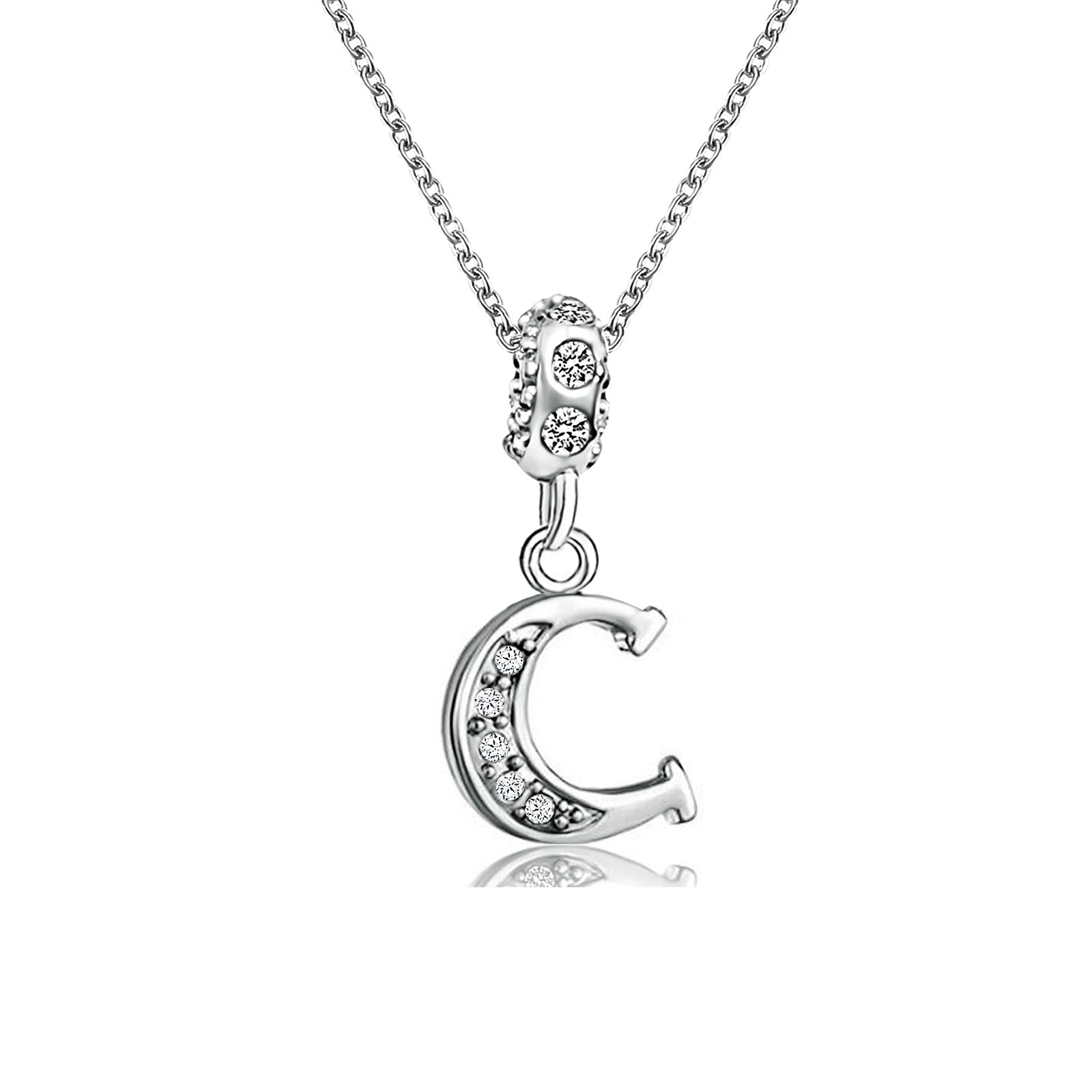 KunBead Jewelry 18 inch Letter C Initial Crystal Alphabet Name Daughter Charm Pendant Necklace