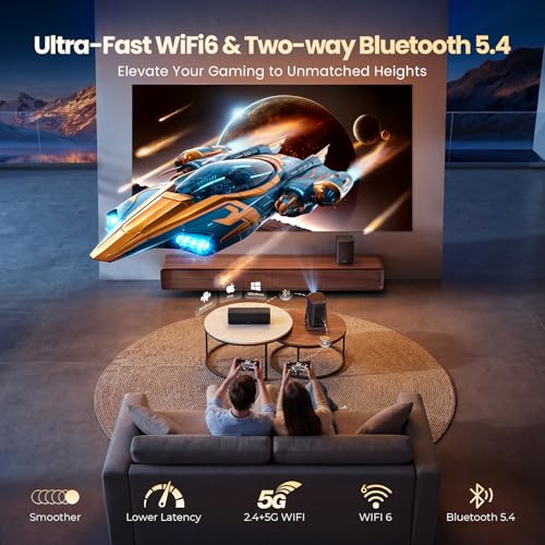 Short Throw Projector 4K Compatible with Netflix,1200ANSI Ceiling Projector Portable for Bedroom/Outdoor Auto focus 6D Keystone Dolby Smart Home Projector with WiFi and Bluetooth 200''