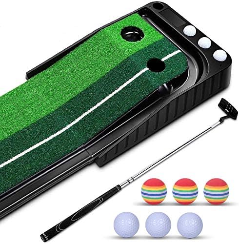 YINGJEE Golf Putting Green Mat Indoor and Outdoor, Golf Putting Trainer with Auto Ball Return System, Golf Putting Mat with 6 Training Balls and 1 Putter, for Gifts, Game, Home, Backyard, Office