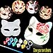 6 Pack Set DIY Full Face Handmade Mask Pure White Hard Paper Mask with Two Brushes and One Pigment Plate (Cat)