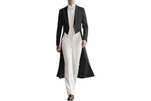 Mens Fashion Tailcoat Double Breasted Notched Lapel Long Suit Jacket Business Casual Long Sleeve Party Tuxedo Jackets