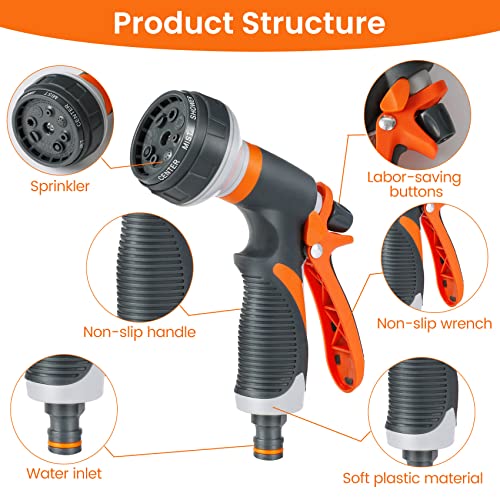 Garden Irrigation Gun, Multifunction Gun with Controllable Water Flow, Water Spray with 8 Adjustable Modes for Car Wash, Shower, Cleaning Sidewalk and Pet Bathing