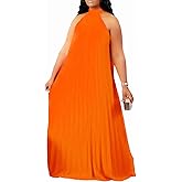 Choichic Plus Size Maxi Dresses for Women Sleeveless Halter Neck Chiffon Pleated Loose Flowy Long Summer Beach Dresses