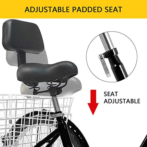 SURPCOS Adult Tricycle Cruise Bike Full Size 3 Wheeled Trike Bicycle with Wire Shopping Basket (Black, 7-Speed, 26" Wheel) - Thumbnail 2