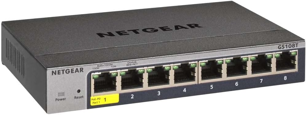 NETGEAR GS108T-300PES 8-Port Gigabit Smart Managed Plus Ethernet Switch
