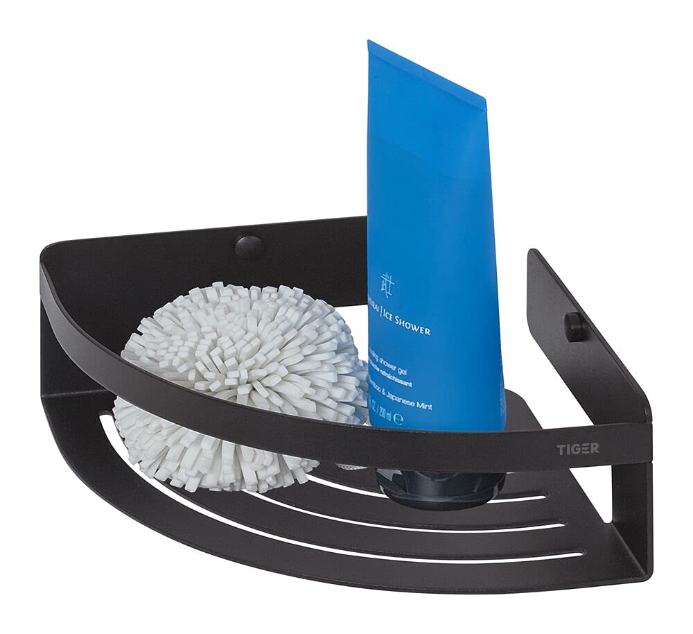 Tiger Caddy Corner Shower Basket Small, Stainless Steel, Black, 18.4 x 70 x 18.4 cm