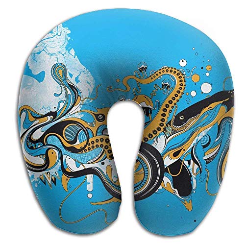 Neck Pillow Girl Octopus Picture Travel U-Shaped Pillow Soft Memory Neck Support for Train Airplane Sleeping