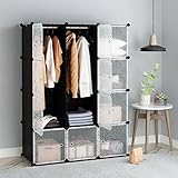 Tespo portable clothes wardrobe closet storage organizer with doors 12cubes,black,white