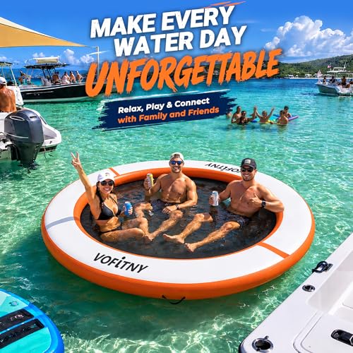 Inflatable Floating Dock Air Platform Multi-Person Swim Water Mat with Rope Ladder, None-Slip Surface for Pool Lake Beach