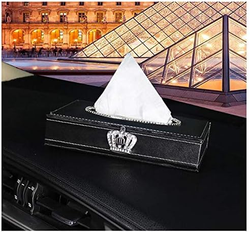 Siyibb Leather Tissue Box Bling Diamond Crown Napkin Holder for Home Office Car-Black