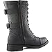 DailyShoes Women's Military Lace Up Buckle Combat Boots Mid Knee High Exclusive Credit Card Pocket, Twlight Black, 6 B(M)