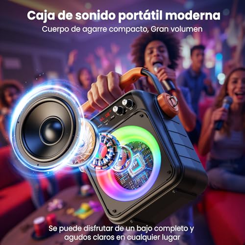 JYX Karaoke with 2 wireless microphones: Portable Bluetooth 5.3 Karaoke Speaker, PA System for Families with Subwoofer, Support Rec/AUX/USB/TF, Available as a Gift Adults and Children