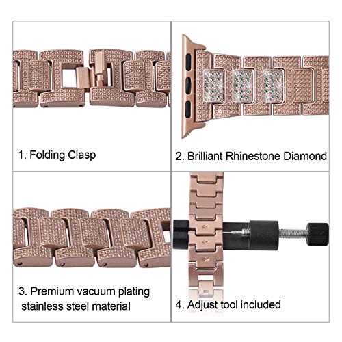 hooroor Bling Bands Compatible Apple Watch Band 42mm 44mm iWatch Series 4 3 2 1 for Women Men, Diamond Rhinestone Stainless Steel Metal Replacement Accessories Wristband Strap, Gold - Thumbnail 5