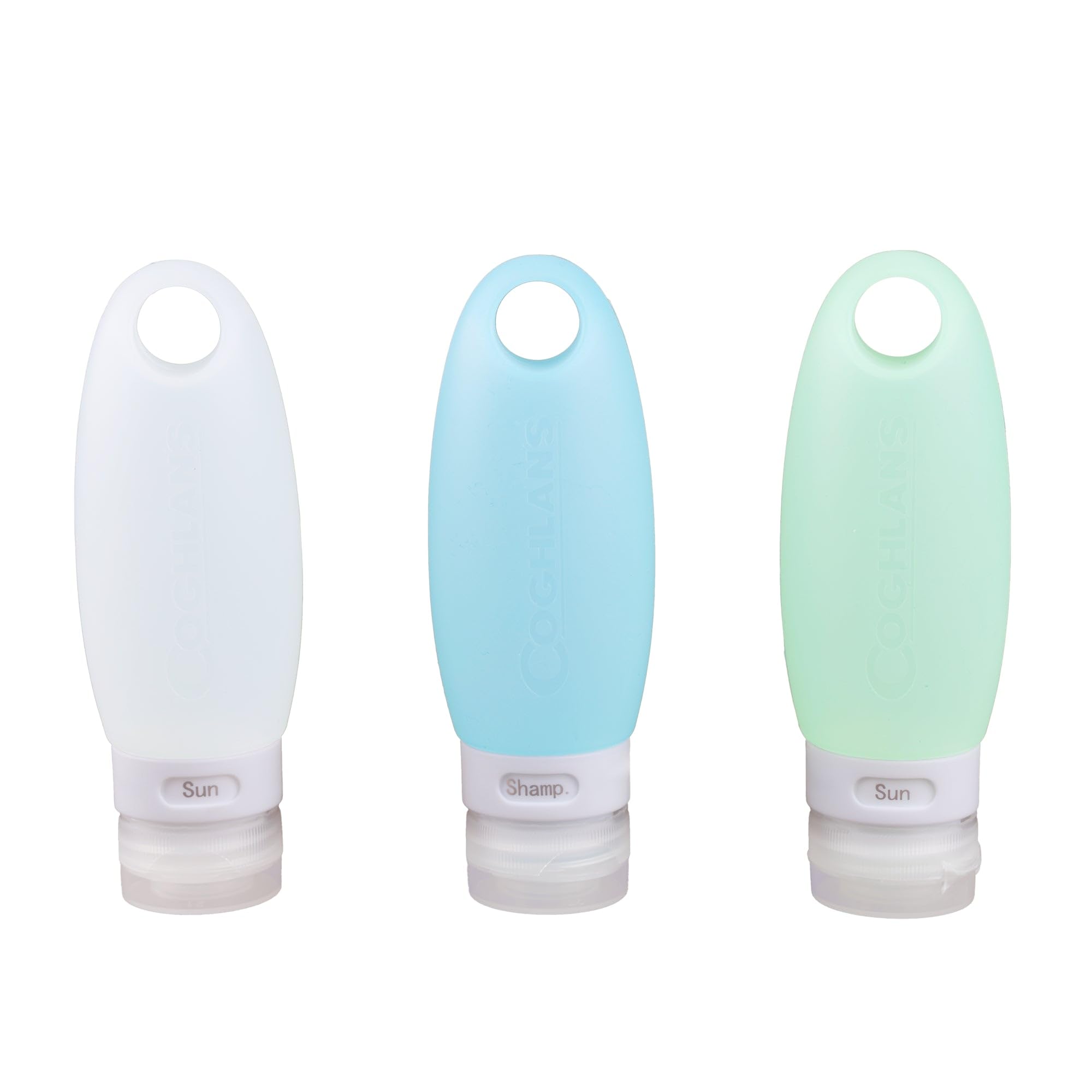 Coghlan's Silicone Travel Bottles (3 Pack), Clear, Green, Blue, 3Oz (89ml)