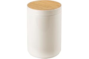 mDesign Plastic Round Trash Can Small Wastebasket - Garbage Bin Container with Swing-Close Lid - Bathroom Garbage Basket - Holds Waste, Recycling - 1.3 Gallon - Basa Collection - Cream/Beige/Natural