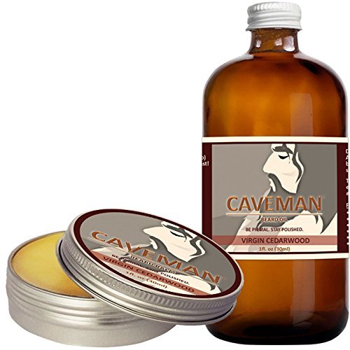 Caveman Virgin Cedarwood Combo Beard Oil and Beard/Mustache Balm, Leave in Conditioner, 1oz oil and balm - Cedarwood