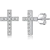SLUYNZ Solid 925 Sterling Silver Cross Earrings Stud for Women Teens Small CZ Stud Earrings