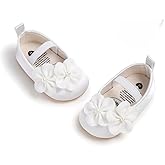 Bellocasa Baby Mary Jane Flats for Girls with Bowknot Cotton Anti Skid Sole Infant First Walker Princess Dress Crib Wedding Shoes