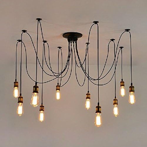 Adsled 10 E27 E26 Brass Copper Vintage Spider Chandeliers Droplight Room Pendants Lights Creative Bar DIY Cafe Fairy Lamp (No Include Bulbs)